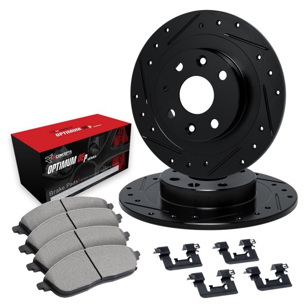  R1 Concepts® - Drilled and Slotted Rear Brake Kit with Optimum OE Pads