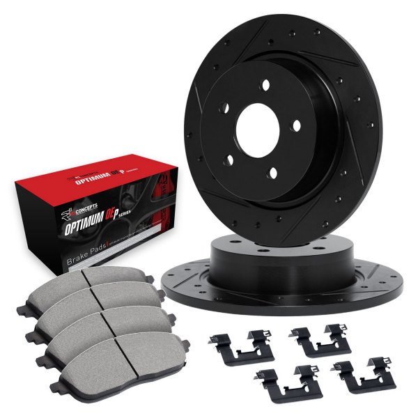  R1 Concepts® - Drilled and Slotted Rear Brake Kit with Optimum OE Pads