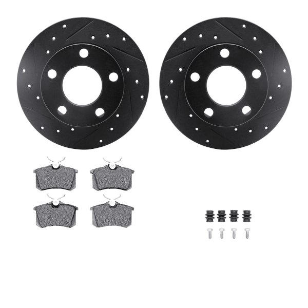  R1 Concepts® - Drilled and Slotted Rear Brake Kit with Optimum OE Pads