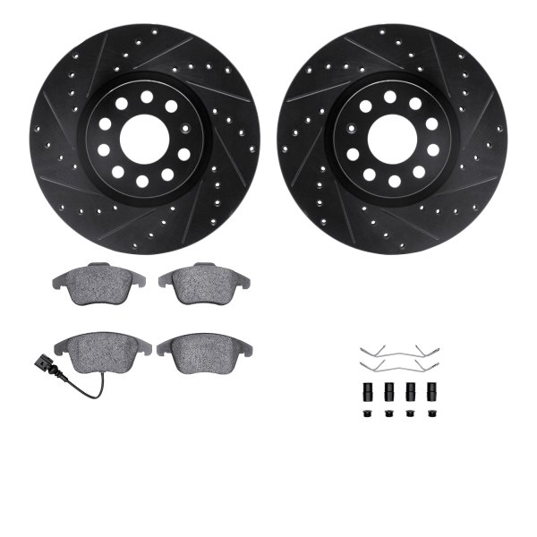  R1 Concepts® - Drilled and Slotted Front Brake Kit with Optimum OE Pads