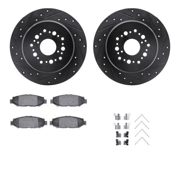  R1 Concepts® - Drilled and Slotted Rear Brake Kit with Optimum OE Pads