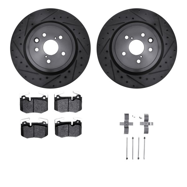  R1 Concepts® - Drilled and Slotted Rear Brake Kit with Optimum OE Pads