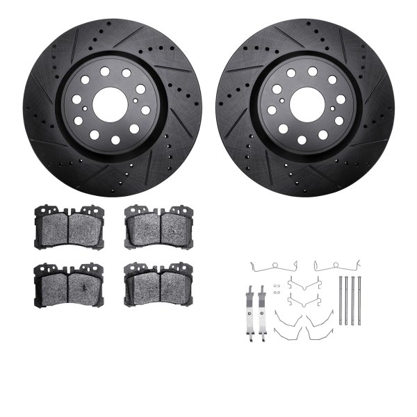  R1 Concepts® - Drilled and Slotted Front Brake Kit with Optimum OE Pads