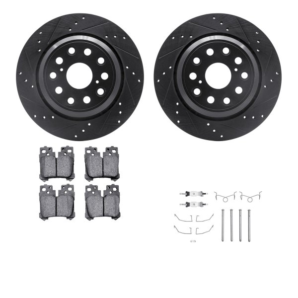  R1 Concepts® - Drilled and Slotted Rear Brake Kit with Optimum OE Pads