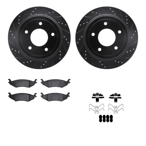  R1 Concepts® - Drilled and Slotted Rear Brake Kit with Optimum OE Pads