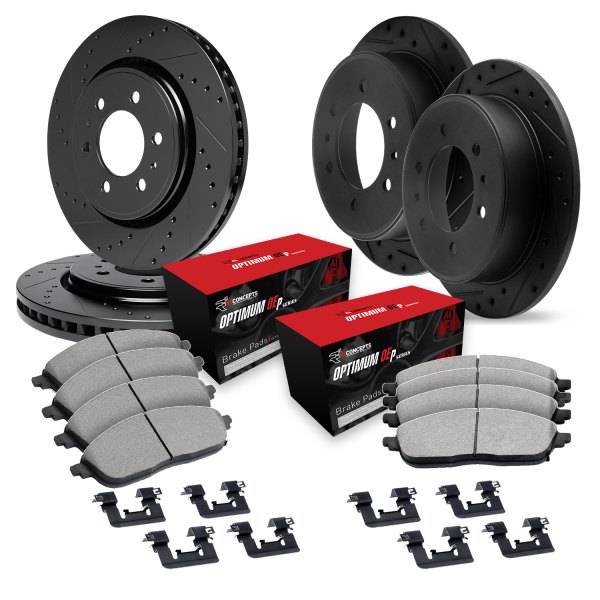  R1 Concepts® - Drilled and Slotted Front and Rear Brake Kit with Optimum OE Pads