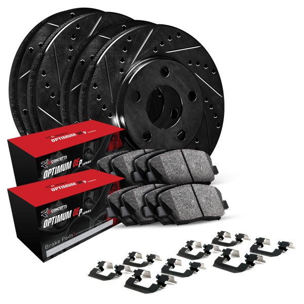  R1 Concepts® - Drilled and Slotted Front and Rear Brake Kit with Optimum OE Pads