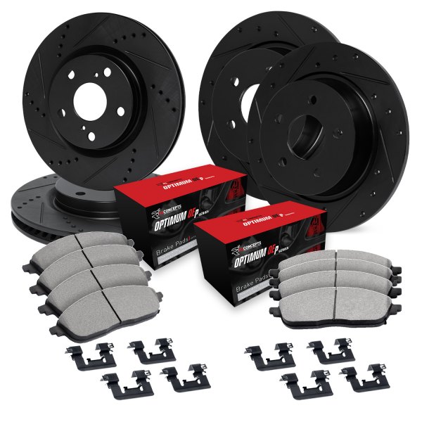  R1 Concepts® - Drilled and Slotted Front and Rear Brake Kit with Optimum OE Pads