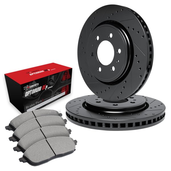  R1 Concepts® - Drilled and Slotted Front Brake Kit with Optimum OE Pads