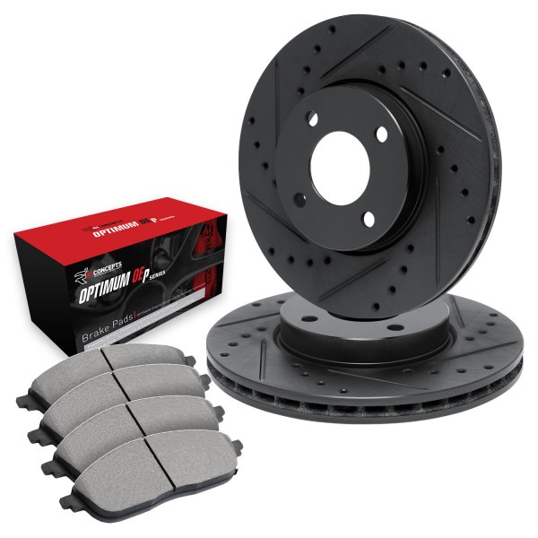  R1 Concepts® - Drilled and Slotted Rear Brake Kit with Optimum OE Pads