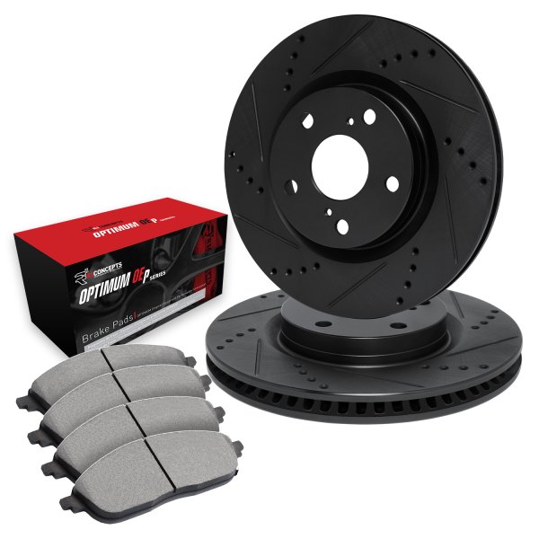  R1 Concepts® - Drilled and Slotted Front Brake Kit with Optimum OE Pads