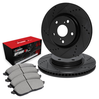 R1 Concepts® - Drilled and Slotted Front Brake Kit with Optimum OE Pads