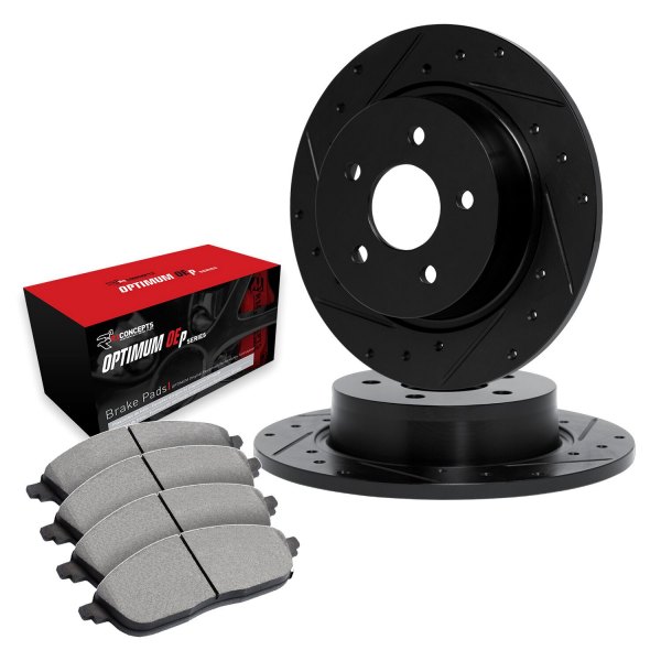  R1 Concepts® - Drilled and Slotted Rear Brake Kit with Optimum OE Pads