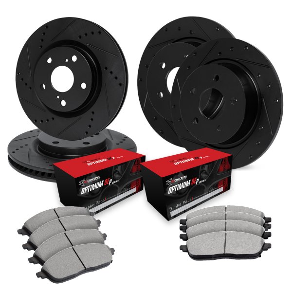  R1 Concepts® - Drilled and Slotted Front and Rear Brake Kit with Optimum OE Pads