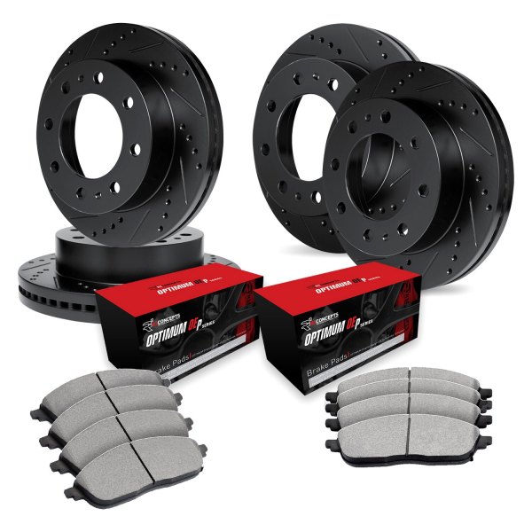  R1 Concepts® - Drilled and Slotted Front and Rear Brake Kit with Optimum OE Pads