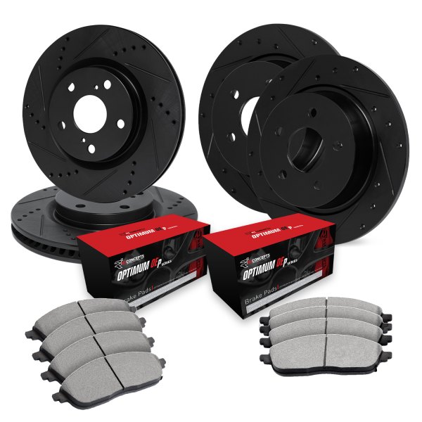  R1 Concepts® - Drilled and Slotted Front and Rear Brake Kit with Optimum OE Pads