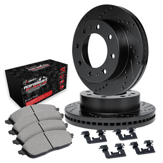 R1 Concepts® - eLINE Series Drilled and Slotted Front Brake Kit with Performance Off-Road/Tow Brake Pads