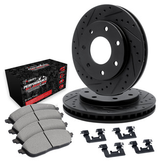 R1 Concepts® - eLINE Series Drilled and Slotted Front Brake Kit with Performance Off-Road/Tow Brake Pads