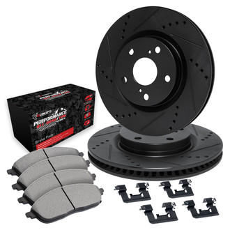 R1 Concepts® - eLINE Series Drilled and Slotted Front Brake Kit with Performance Off-Road/Tow Brake Pads