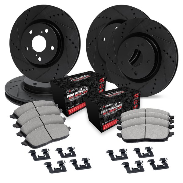  R1 Concepts® - eLINE Series Drilled and Slotted Front and Rear Brake Kit with Performance Off-Road/Tow Brake Pads