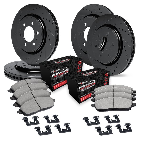  R1 Concepts® - eLINE Series Drilled and Slotted Front and Rear Brake Kit with Performance Off-Road/Tow Brake Pads