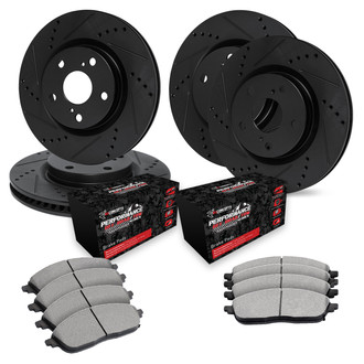 R1 Concepts® - Drilled and Slotted Front and Rear Brake Kit with Performance Off-Road/Tow Brake Pads