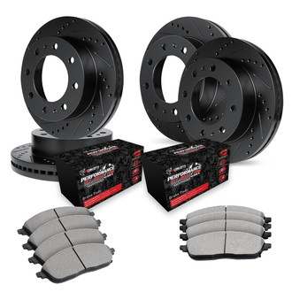 R1 Concepts® - Drilled and Slotted Front and Rear Brake Kit with Performance Off-Road/Tow Brake Pads