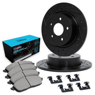 R1 Concepts® - eLINE Series Drilled and Slotted Rear Brake Kit with Ceramic Pads