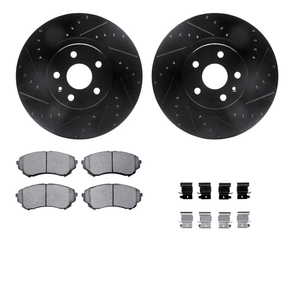  R1 Concepts® - eLINE Series Drilled and Slotted Front Brake Kit with Ceramic Pads