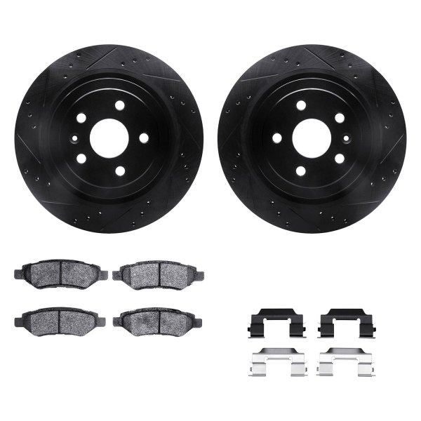  R1 Concepts® - eLINE Series Drilled and Slotted Rear Brake Kit with Ceramic Pads