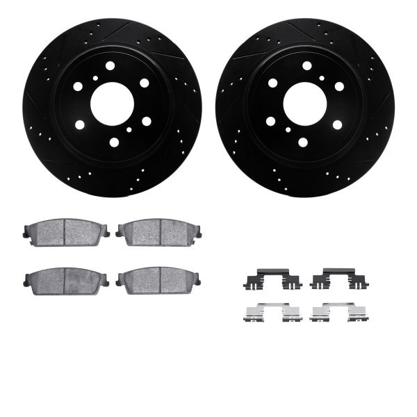  R1 Concepts® - eLINE Series Drilled and Slotted Rear Brake Kit with Ceramic Pads