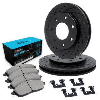 R1 Concepts® - eLINE Series Drilled and Slotted Rear Brake Kit with Ceramic Pads