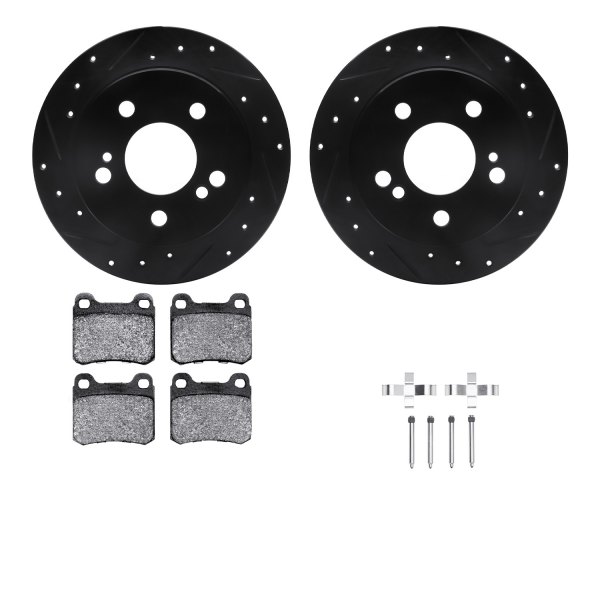  R1 Concepts® - eLINE Series Drilled and Slotted Rear Brake Kit with Ceramic Pads