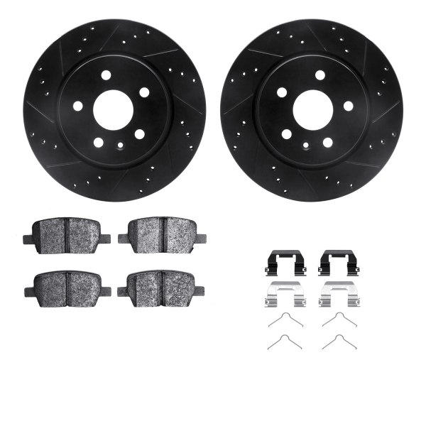  R1 Concepts® - eLINE Series Drilled and Slotted Rear Brake Kit with Ceramic Pads