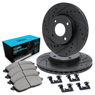 R1 Concepts® - eLINE Series Drilled and Slotted Front Brake Kit with Ceramic Pads