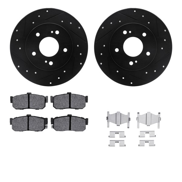  R1 Concepts® - eLINE Series Drilled and Slotted Rear Brake Kit with Ceramic Pads