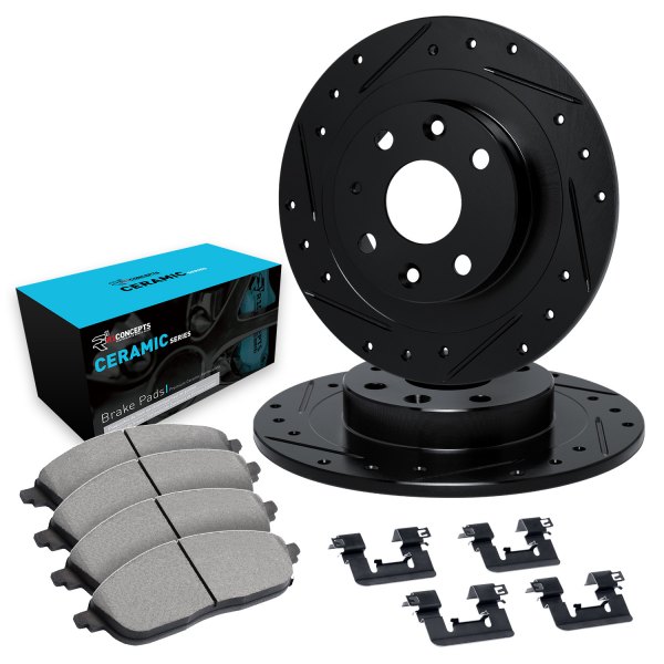  R1 Concepts® - eLINE Series Drilled and Slotted Rear Brake Kit with Ceramic Pads