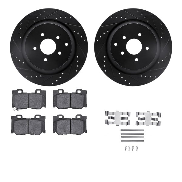  R1 Concepts® - eLINE Series Drilled and Slotted Rear Brake Kit with Ceramic Pads