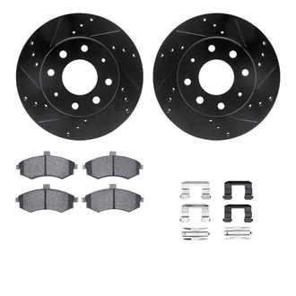 R1 Concepts® - eLINE Series Drilled and Slotted Front Brake Kit with Ceramic Pads