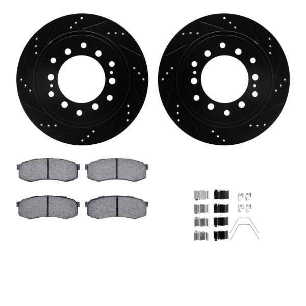  R1 Concepts® - eLINE Series Drilled and Slotted Rear Brake Kit with Ceramic Pads