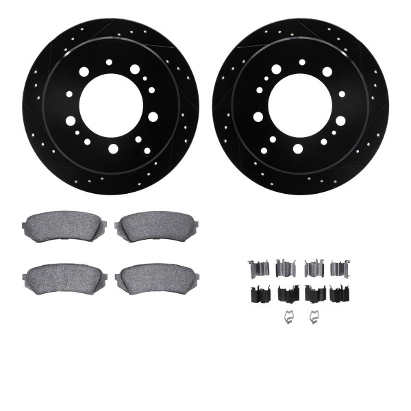  R1 Concepts® - eLINE Series Drilled and Slotted Rear Brake Kit with Ceramic Pads