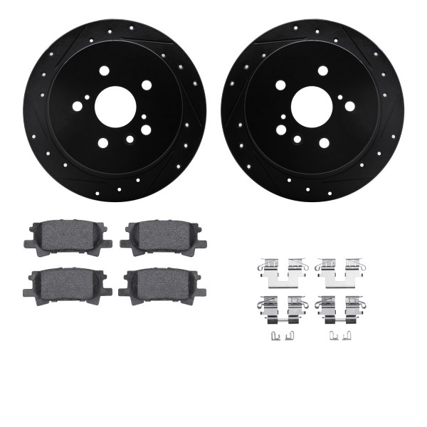  R1 Concepts® - eLINE Series Drilled and Slotted Rear Brake Kit with Ceramic Pads