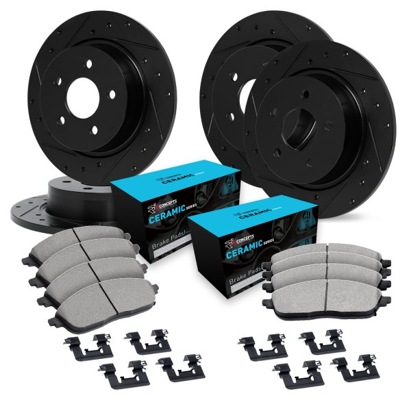  R1 Concepts® - eLINE Series Drilled and Slotted Front and Rear Brake Kit with Ceramic Pads