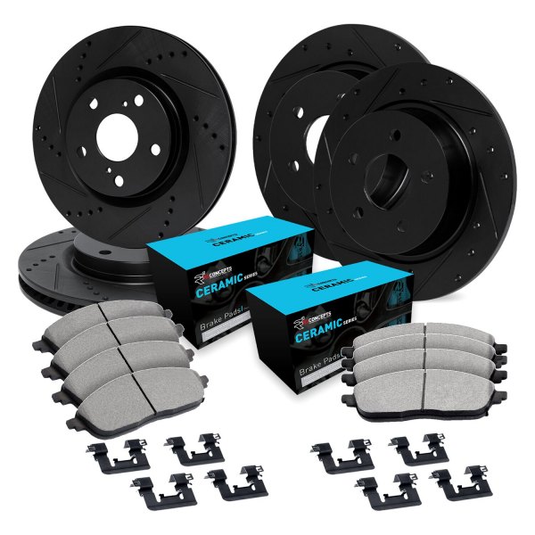  R1 Concepts® - eLINE Series Drilled and Slotted Front and Rear Brake Kit with Ceramic Pads