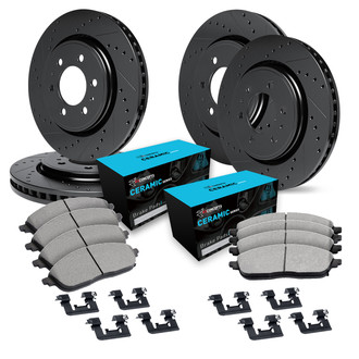 R1 Concepts® - eLINE Series Drilled and Slotted Front and Rear Brake Kit with Ceramic Pads