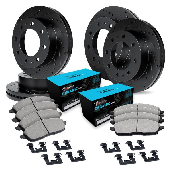  R1 Concepts® - eLINE Series Drilled and Slotted Front and Rear Brake Kit with Ceramic Pads