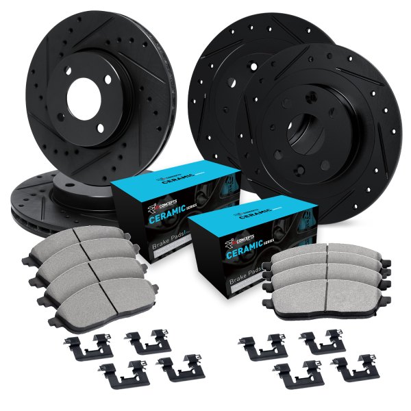  R1 Concepts® - eLINE Series Drilled and Slotted Front and Rear Brake Kit with Ceramic Pads