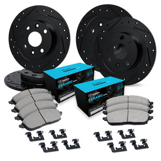 R1 Concepts® - eLINE Series Drilled and Slotted Front and Rear Brake Kit with Ceramic Pads