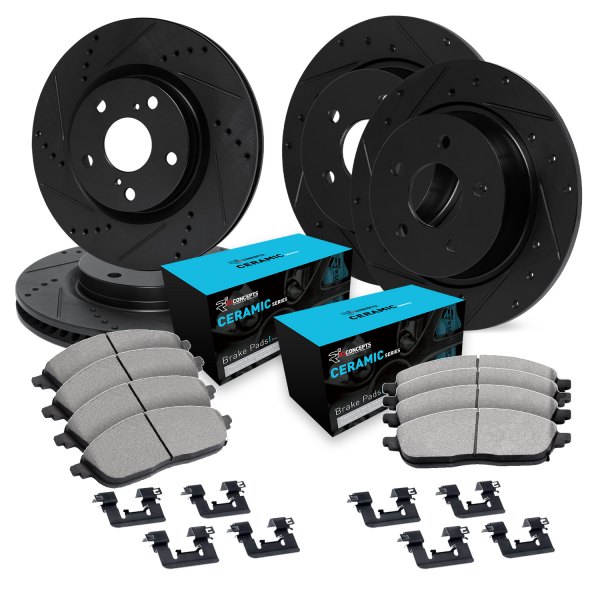  R1 Concepts® - eLINE Series Drilled and Slotted Front and Rear Brake Kit with Ceramic Pads