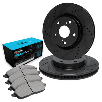 R1 Concepts® - eLINE Series Drilled and Slotted Front Brake Kit with Ceramic Pads